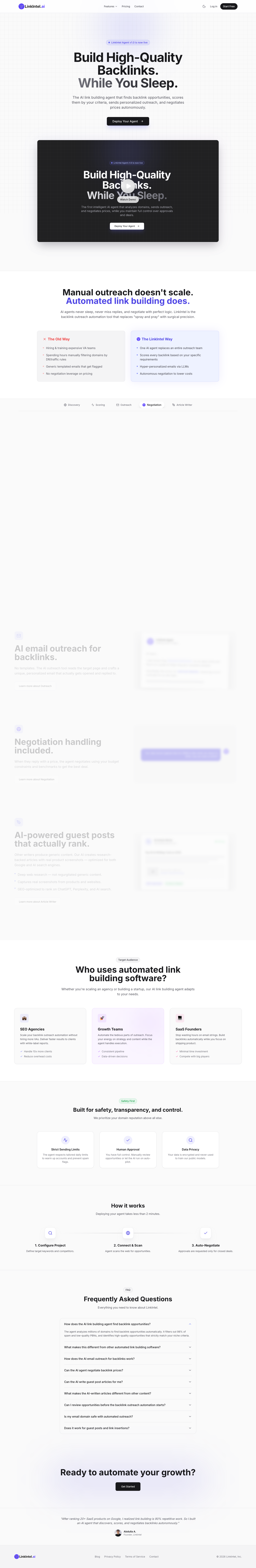 LinkIntel.ai full landing page screenshot