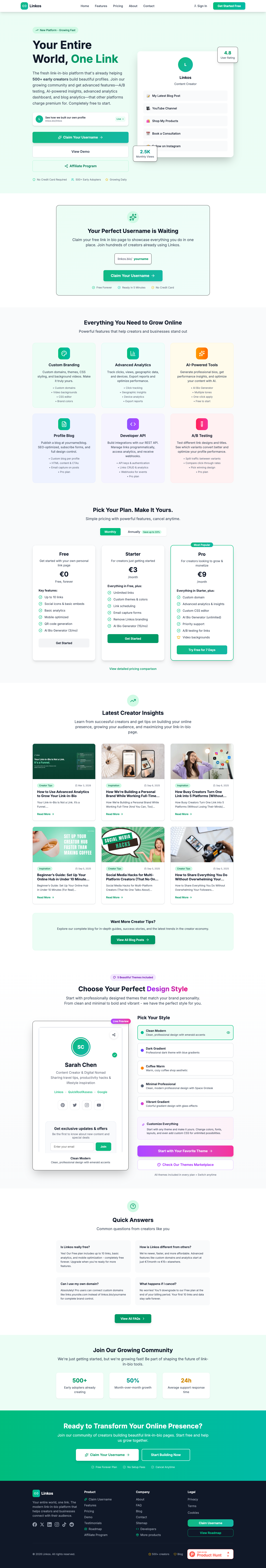 Linkos full landing page screenshot