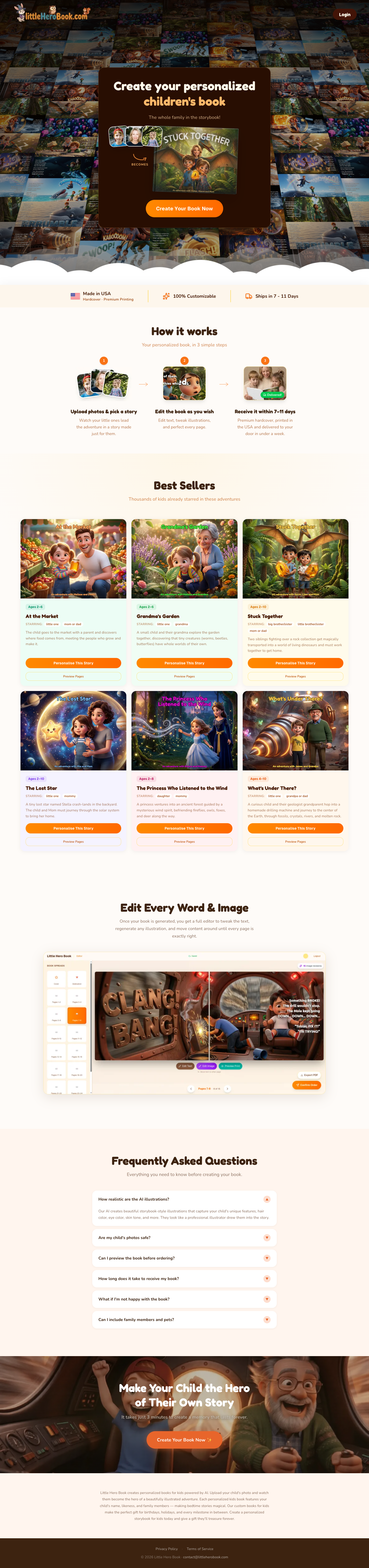 little hero book full landing page screenshot