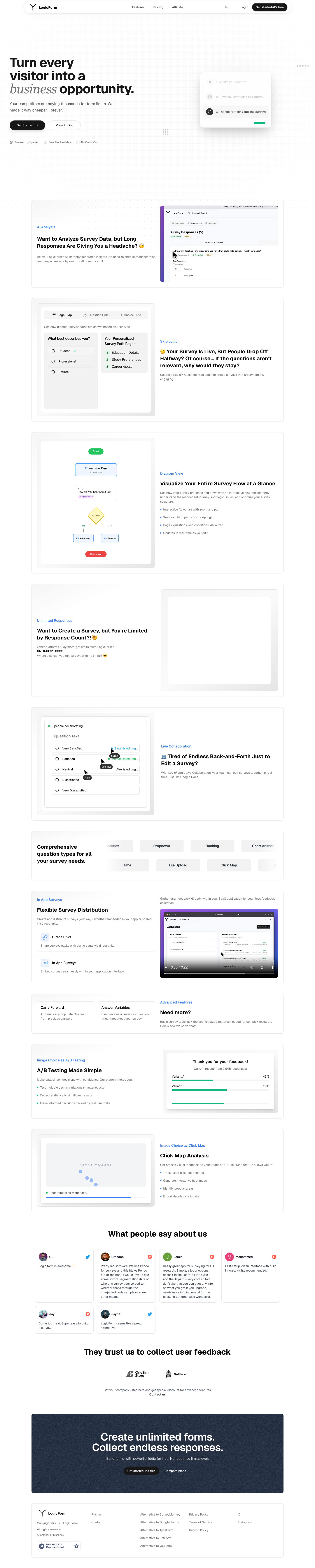 LogicForm full landing page screenshot