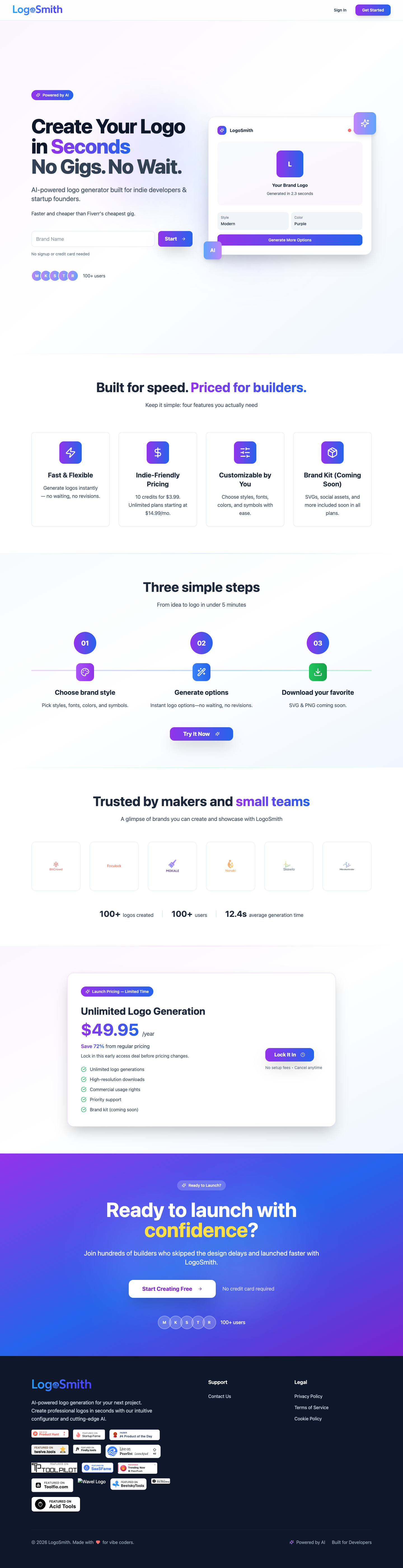 LogoSmith full landing page screenshot