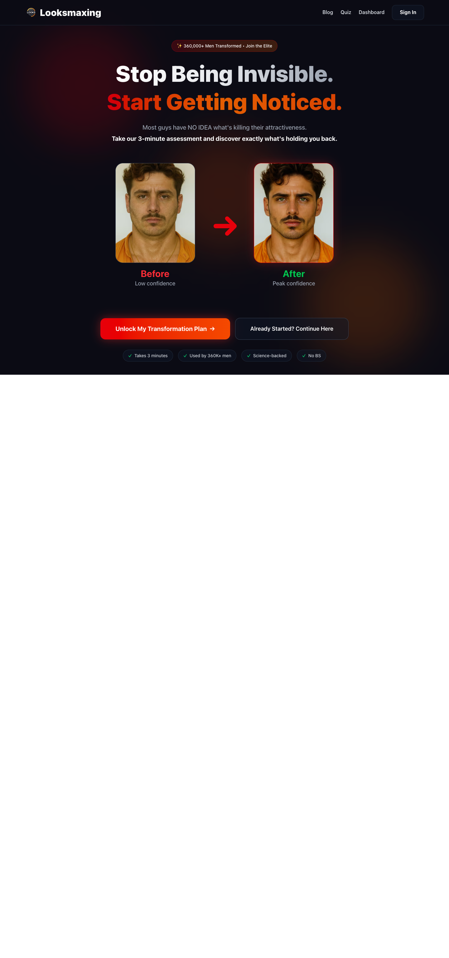 Looksmaxing App full landing page screenshot