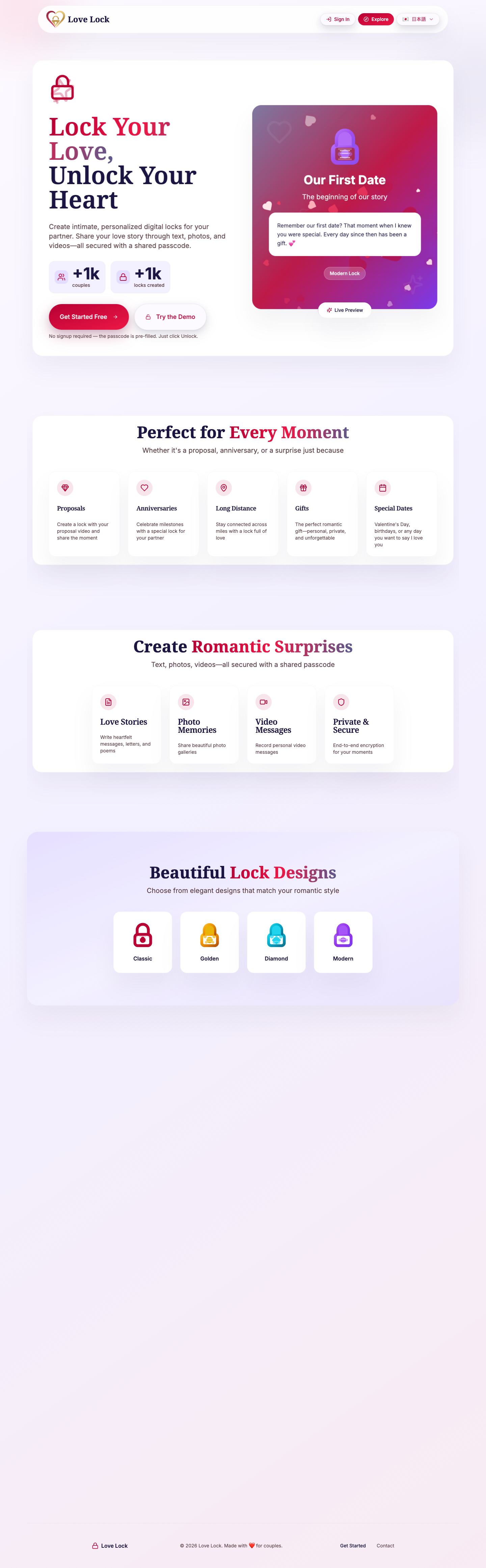 lovelock full landing page screenshot