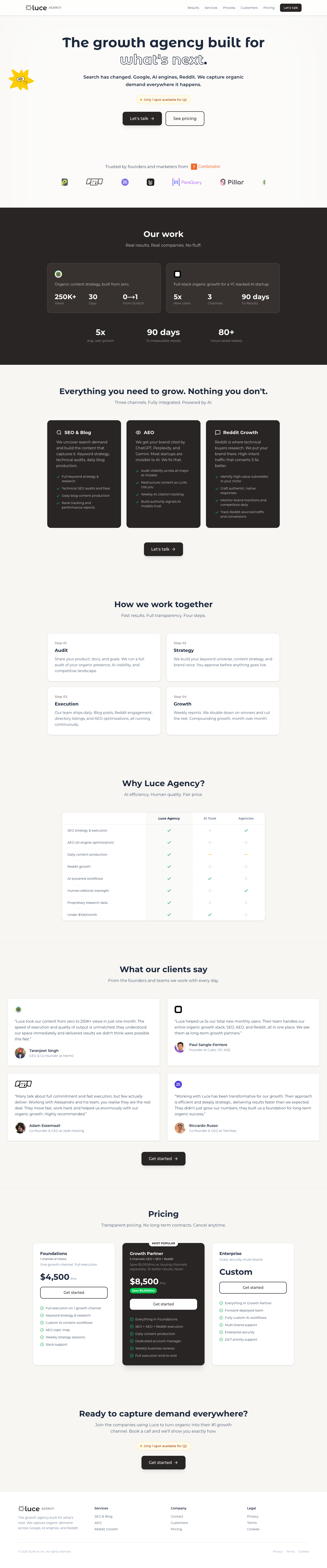 Luce full landing page screenshot