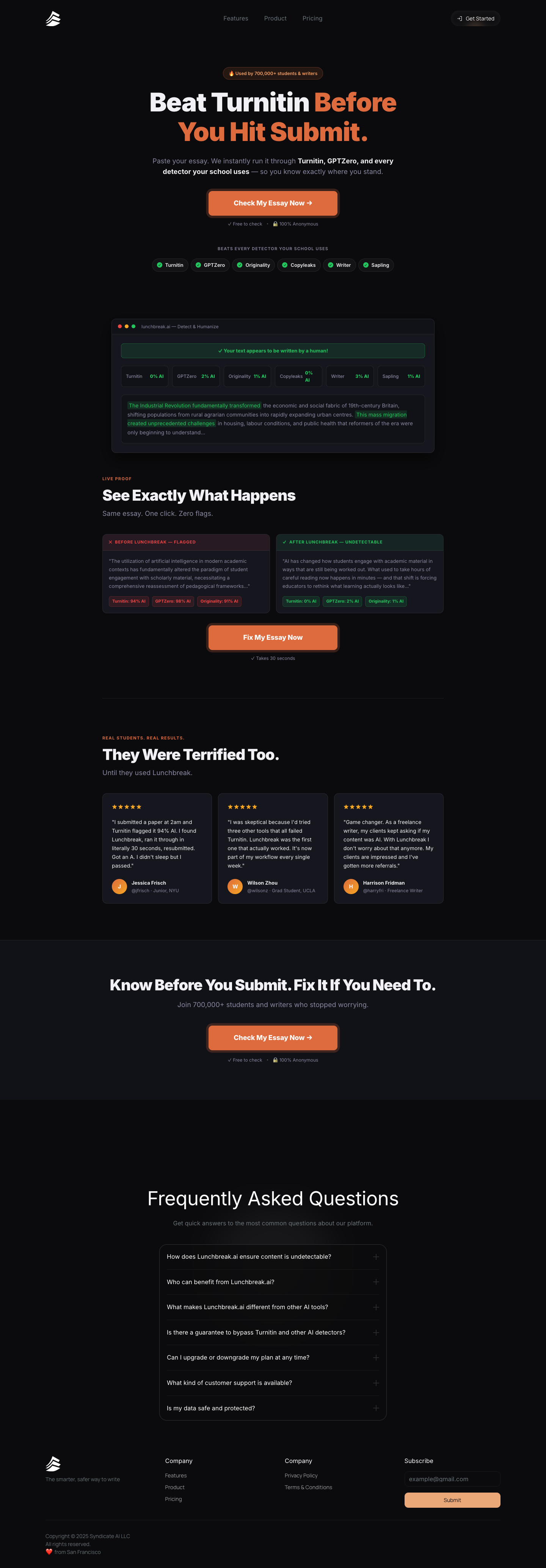 Lunchbreak full landing page screenshot