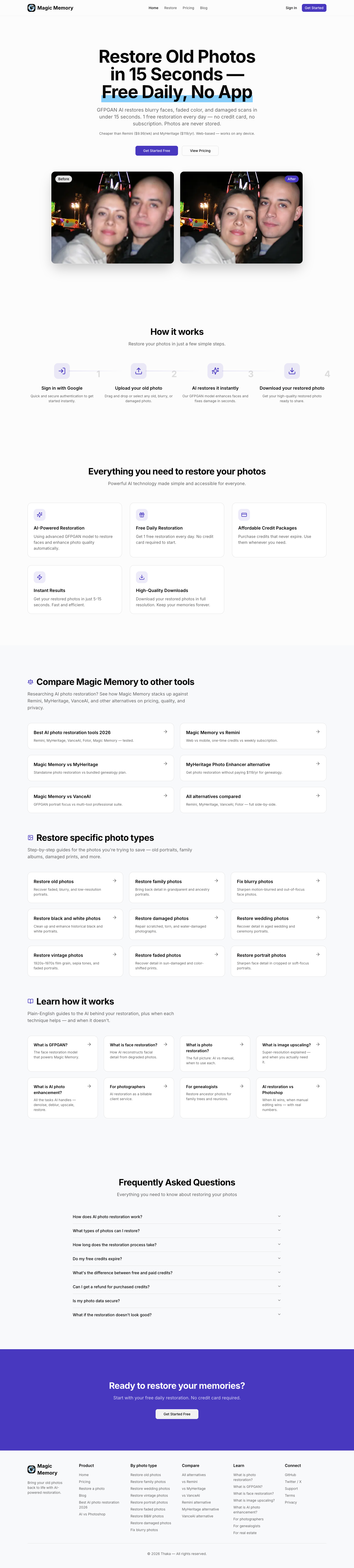 Magic Memory full landing page screenshot