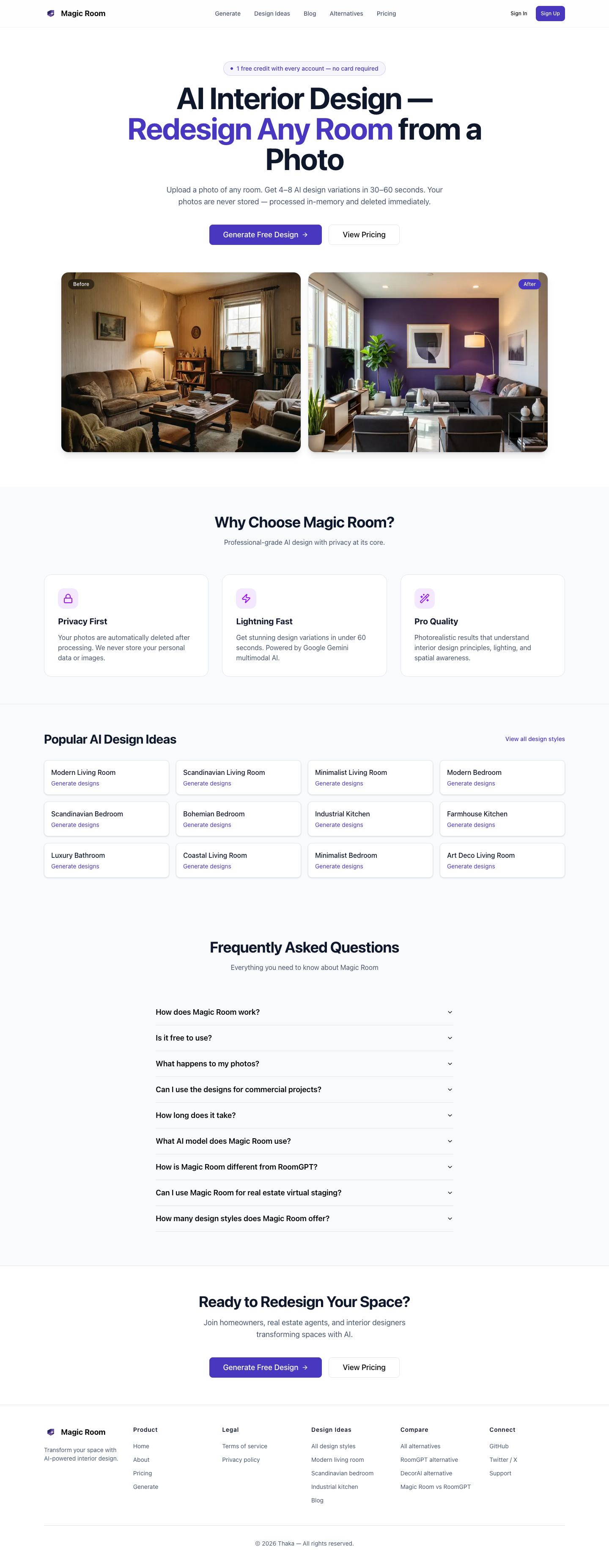 Magic Room full landing page screenshot