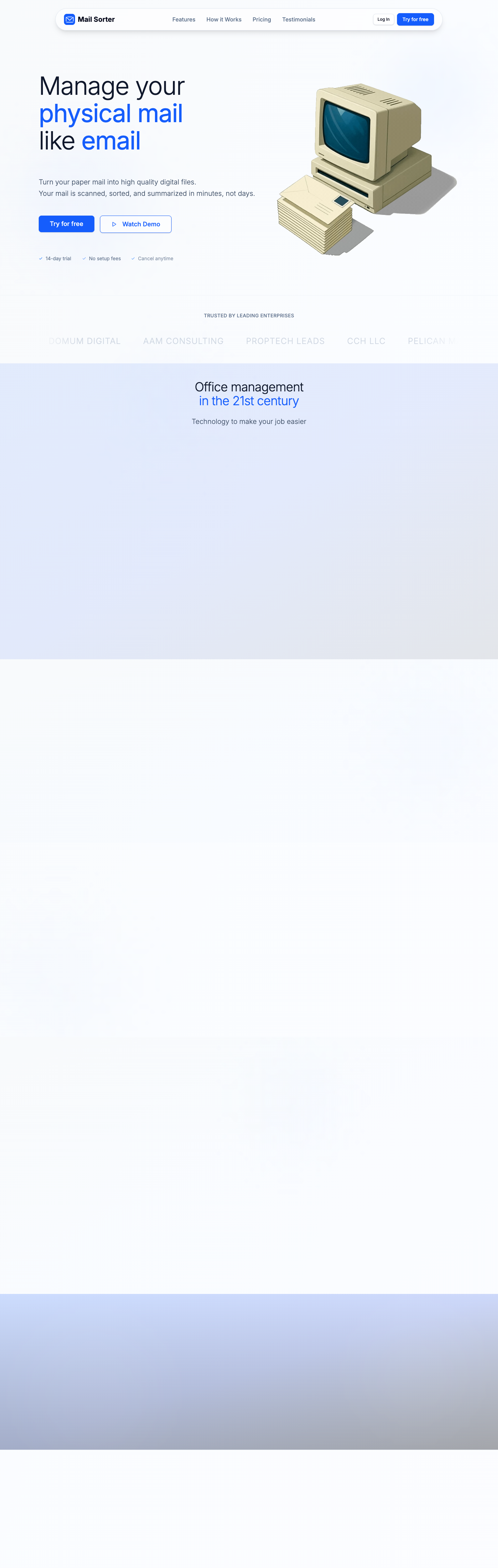 Mail Sorter full landing page screenshot
