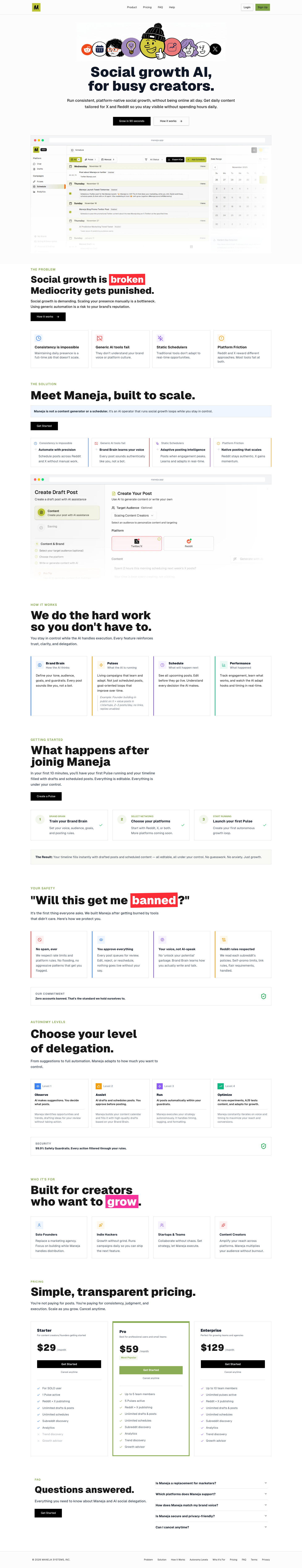 Maneja full landing page screenshot