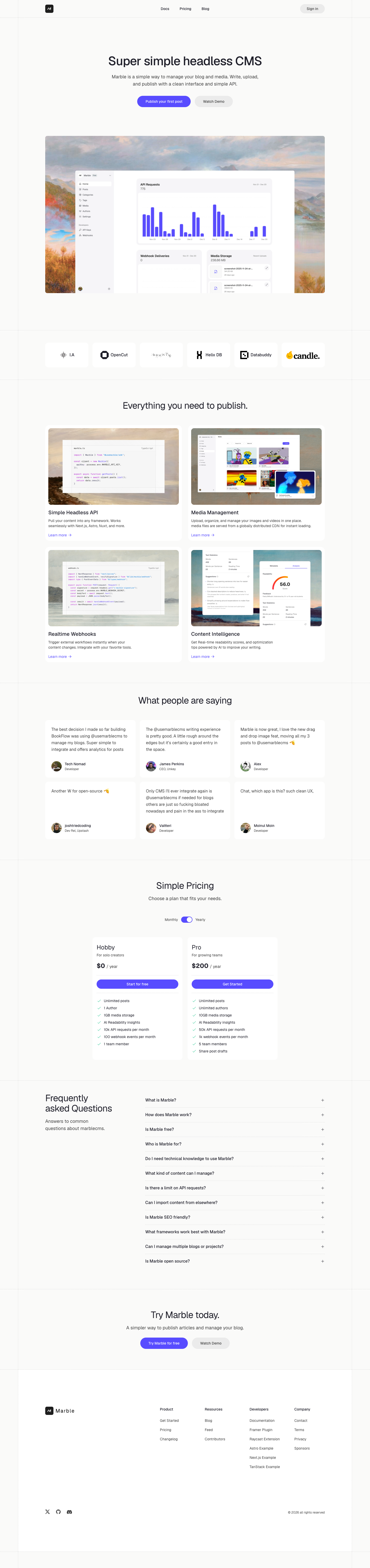 Marble full landing page screenshot
