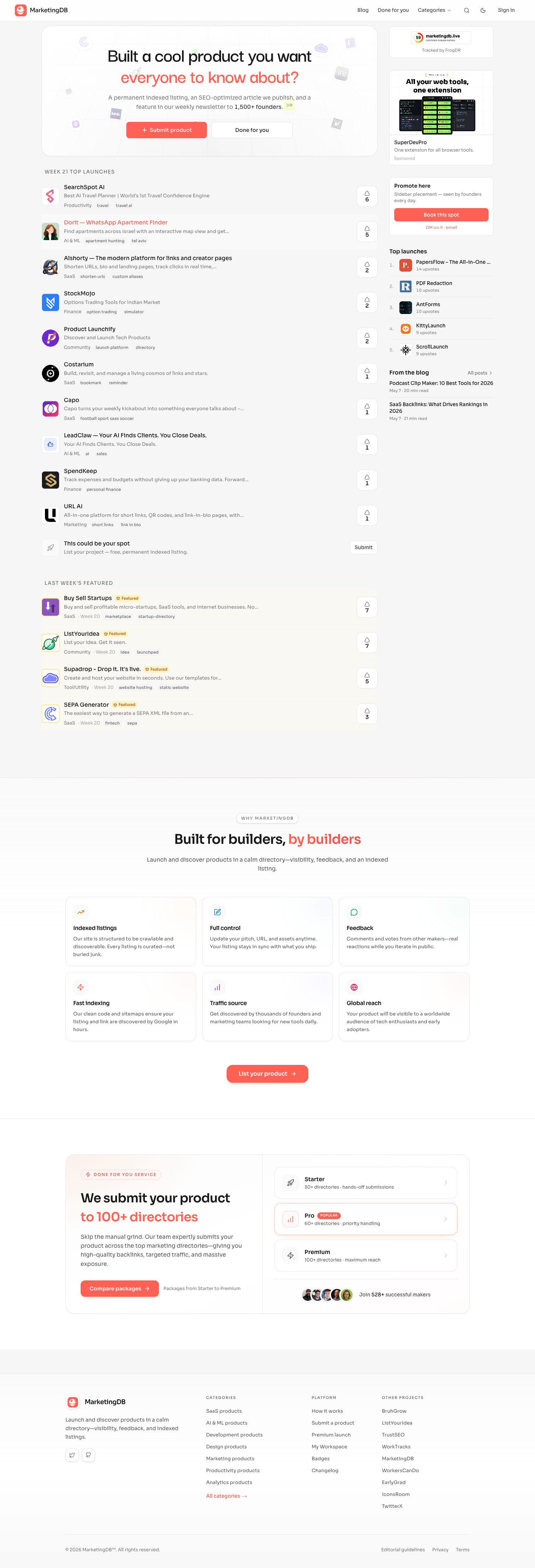 MarketingDB full landing page screenshot