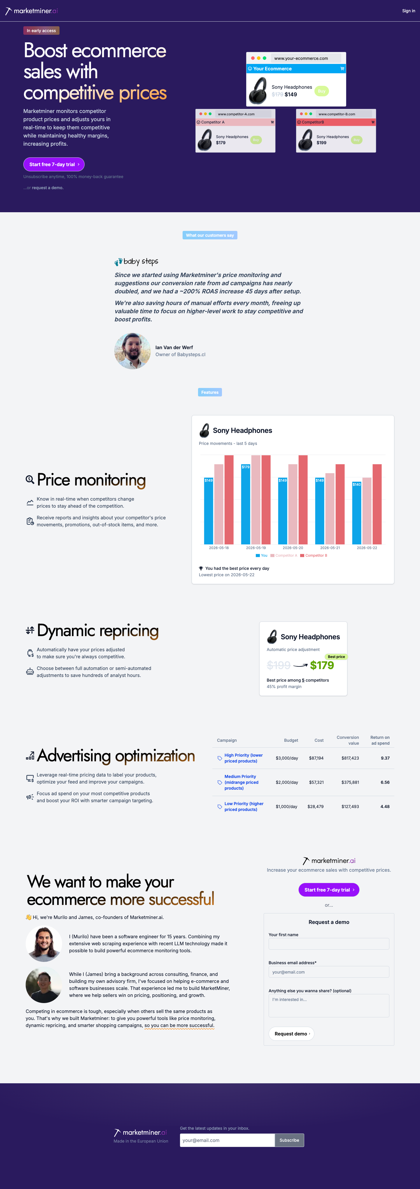 marketminer.ai full landing page screenshot