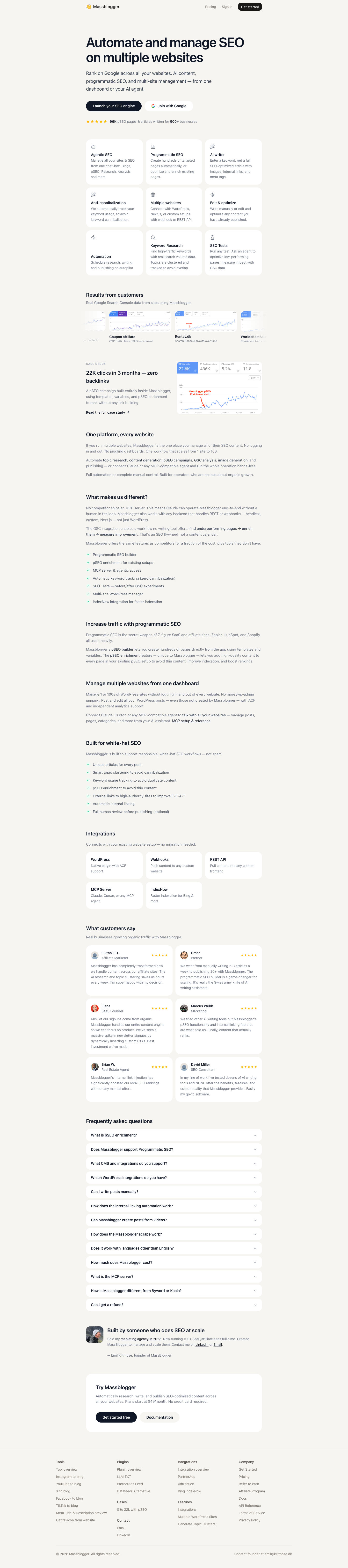 Massblogger full landing page screenshot