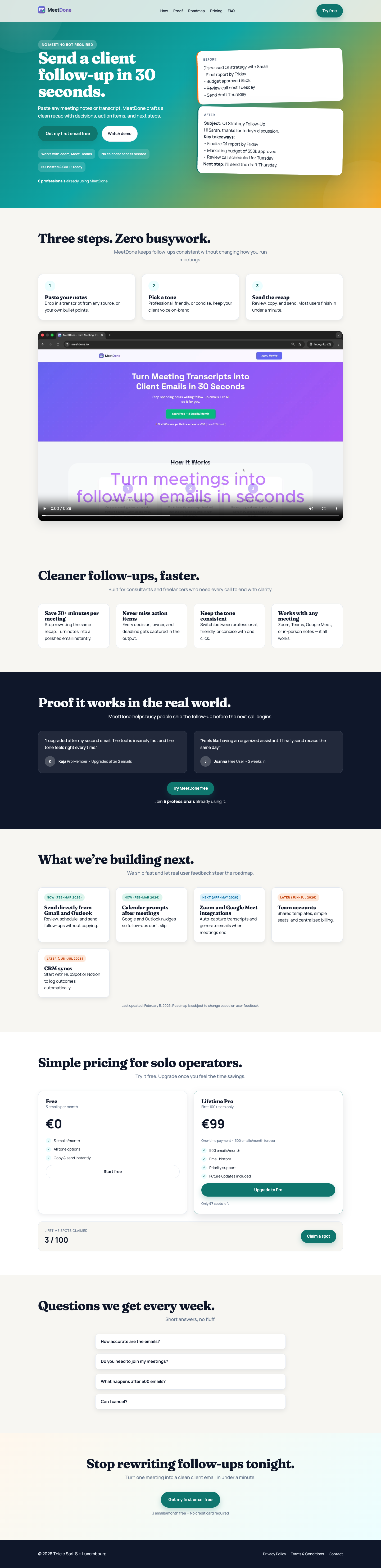 Meet Done full landing page screenshot
