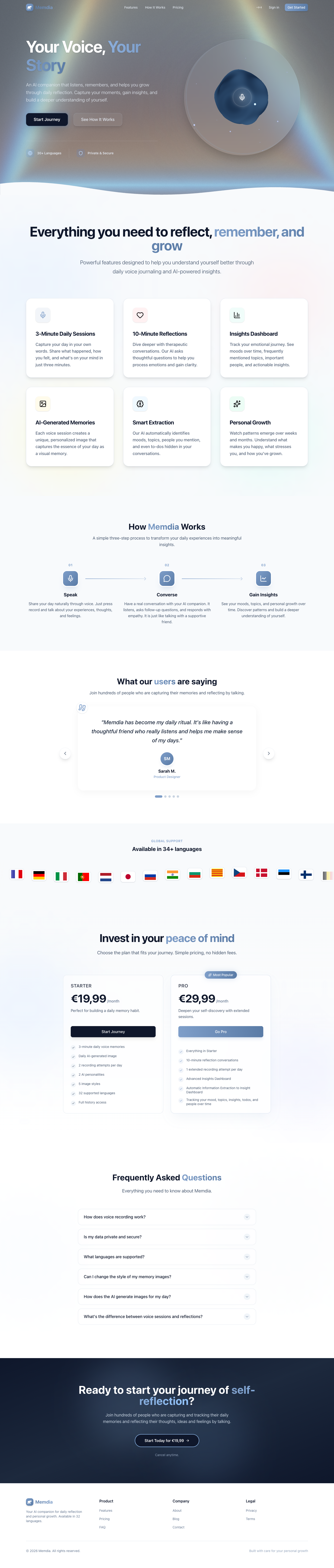 Memdia full landing page screenshot