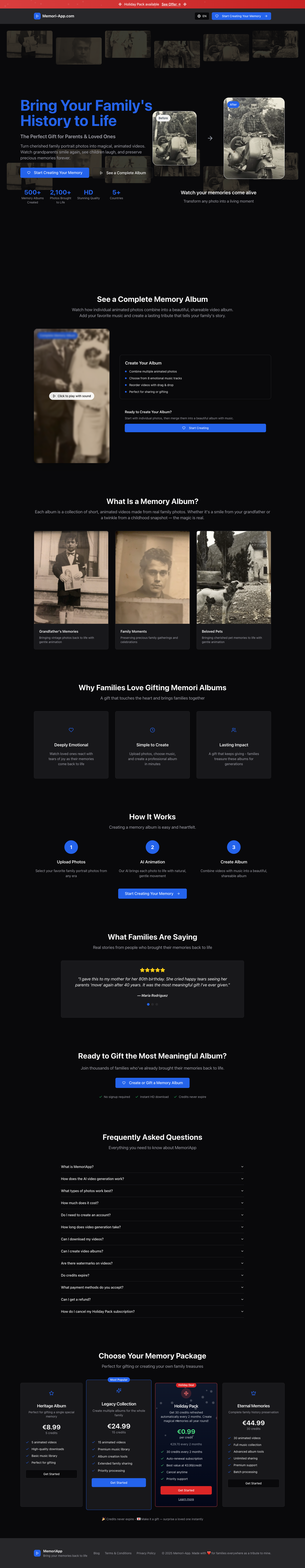 Memori-App.com full landing page screenshot
