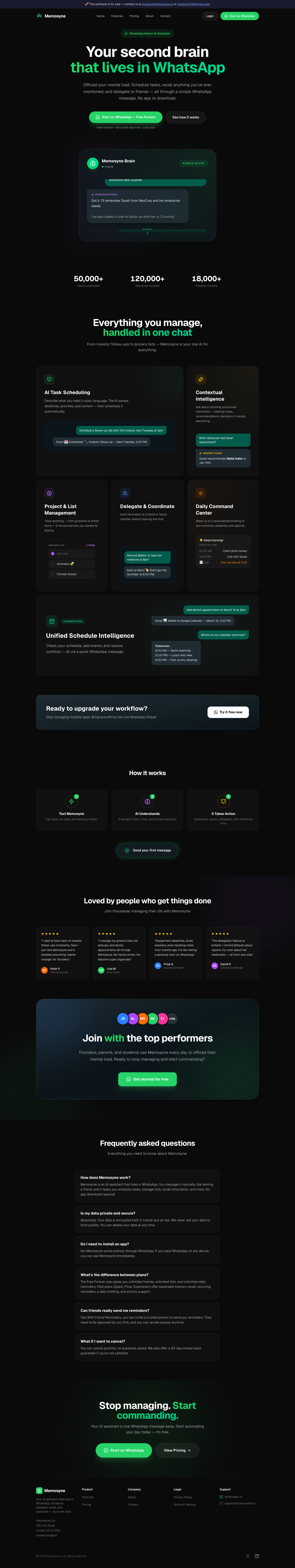 MEMOSYNE full landing page screenshot