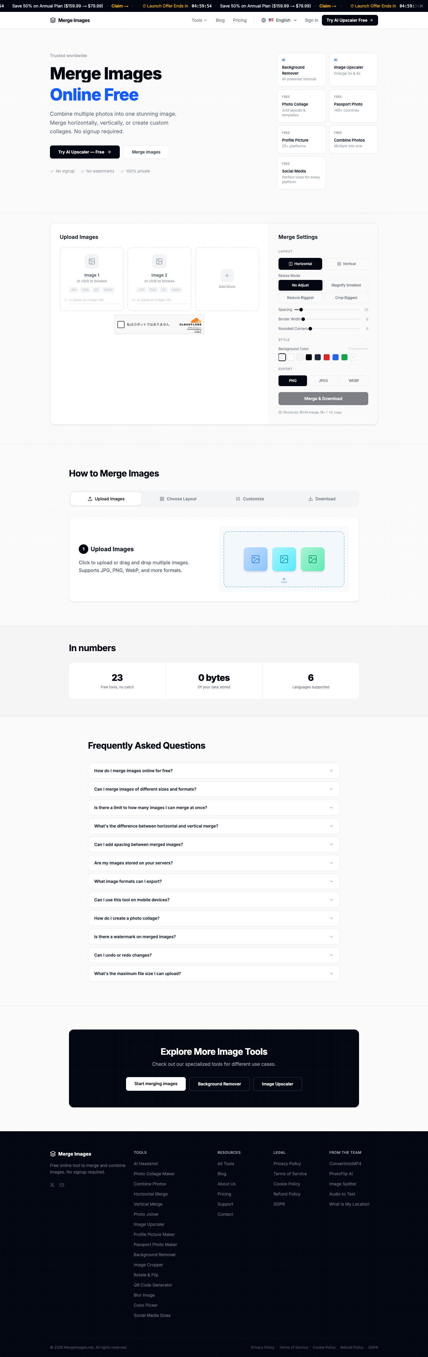 Merge Images full landing page screenshot