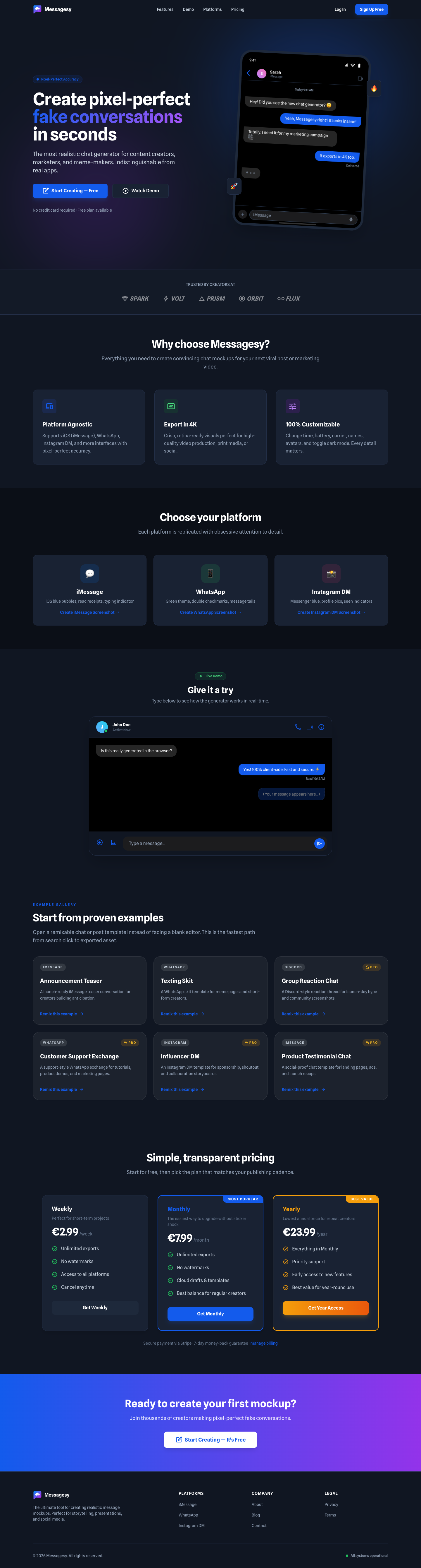 Messagesy full landing page screenshot