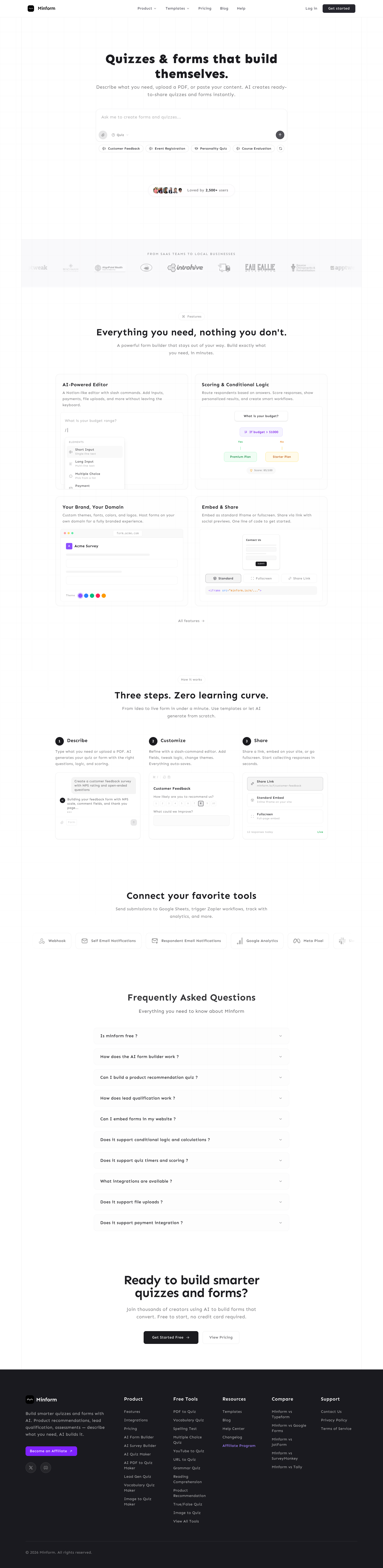 Minform full landing page screenshot