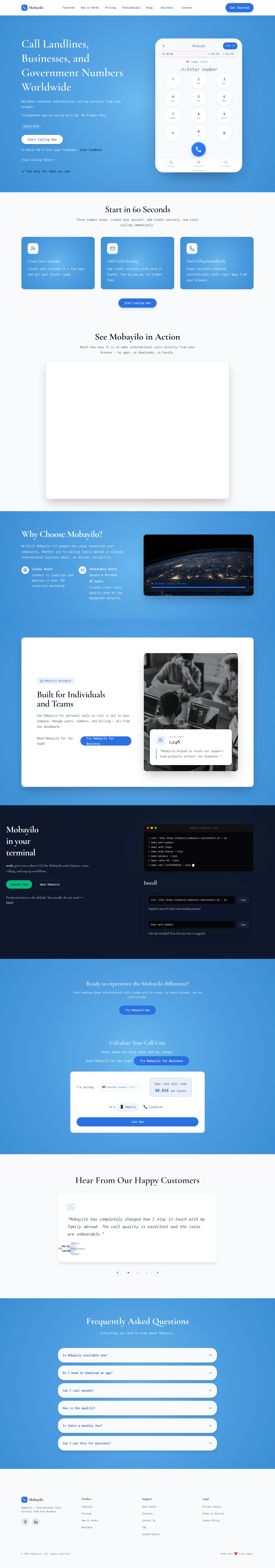 Mobayilo full landing page screenshot