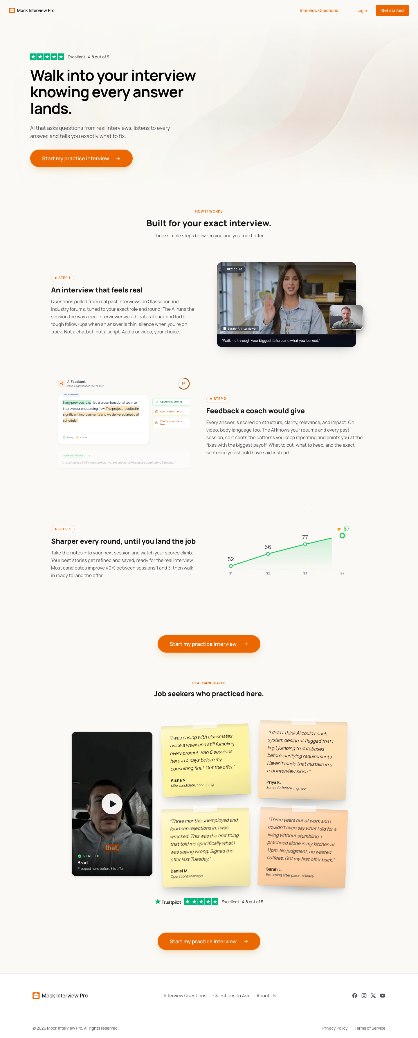 Mock Interview Pro full landing page screenshot