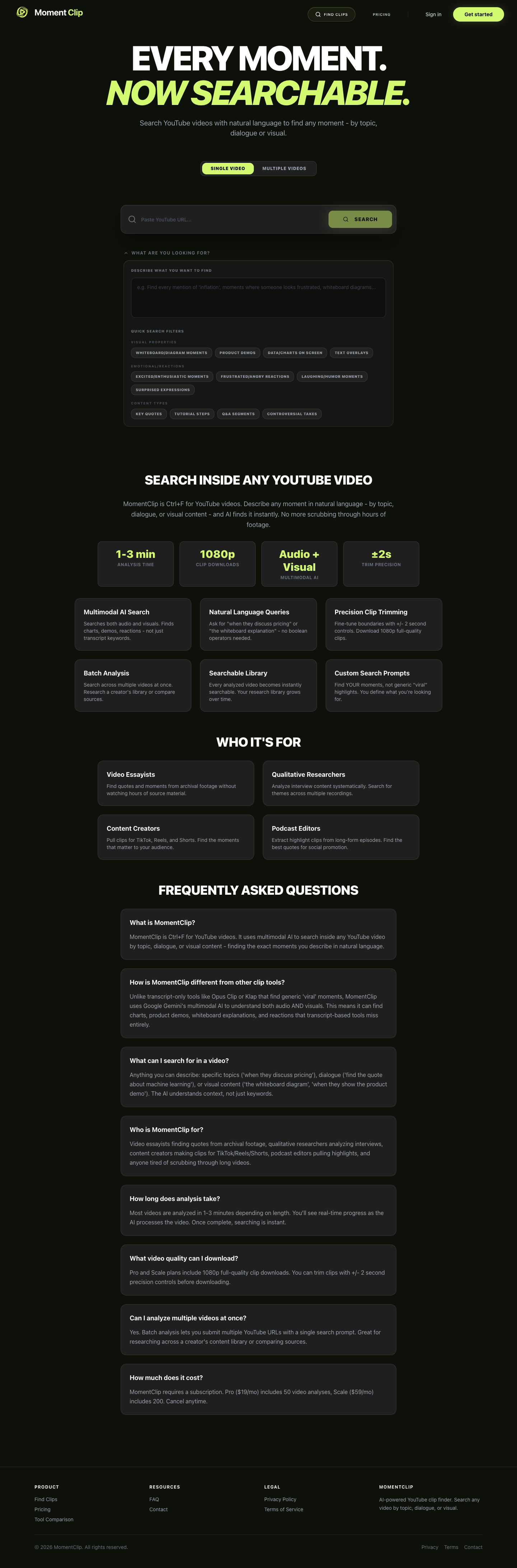 MOMENTCLIP full landing page screenshot