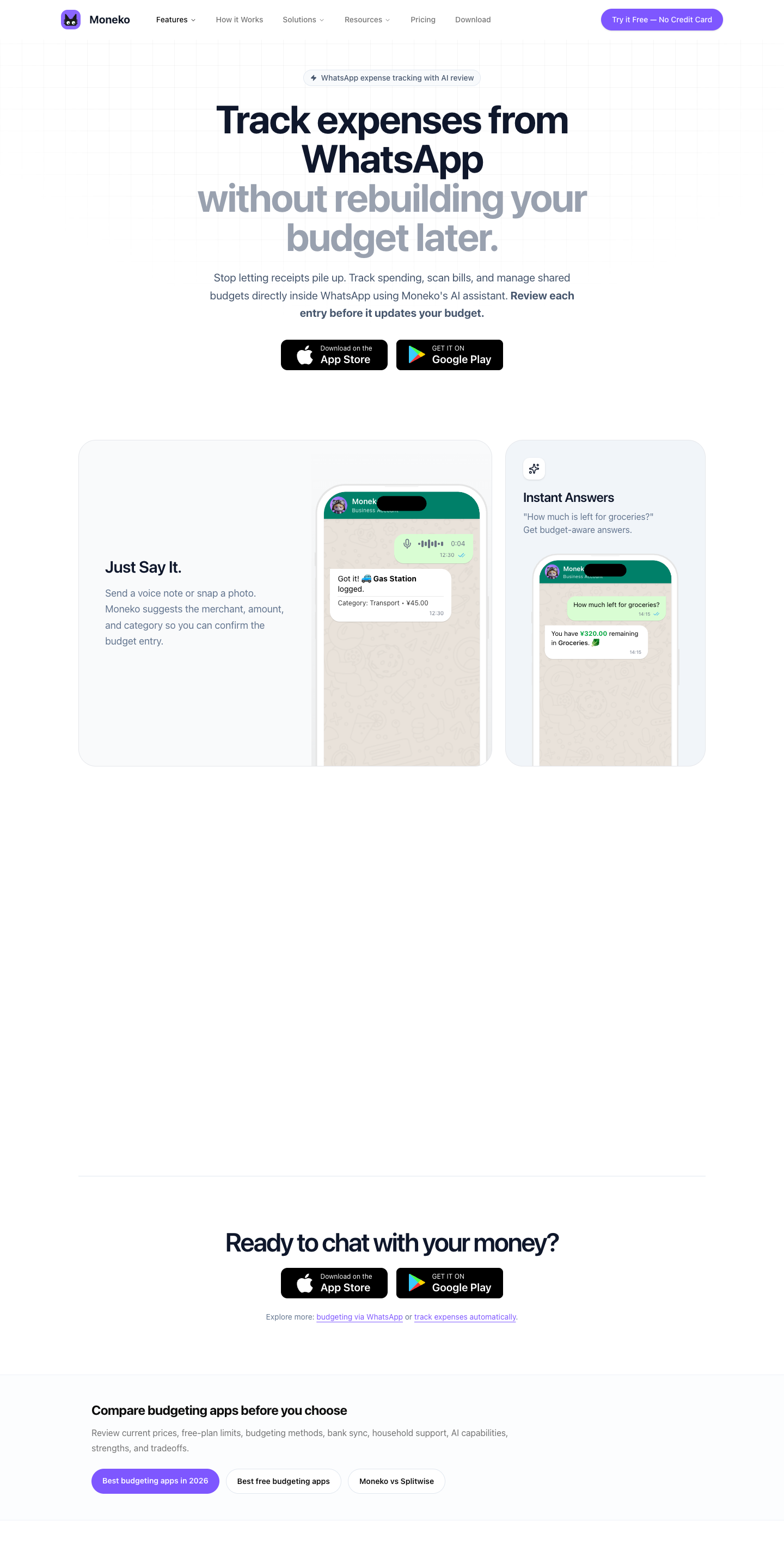Moneko full landing page screenshot