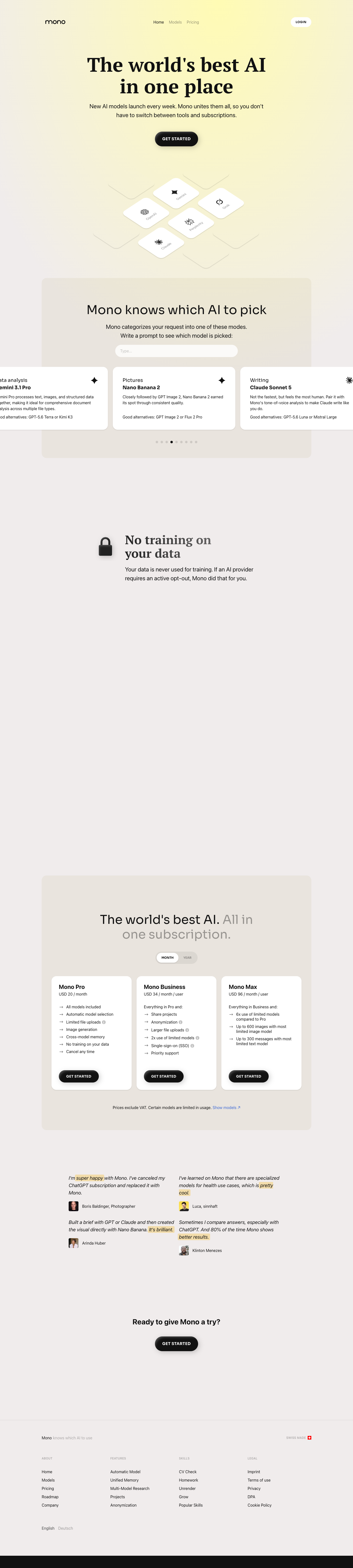 Mono full landing page screenshot