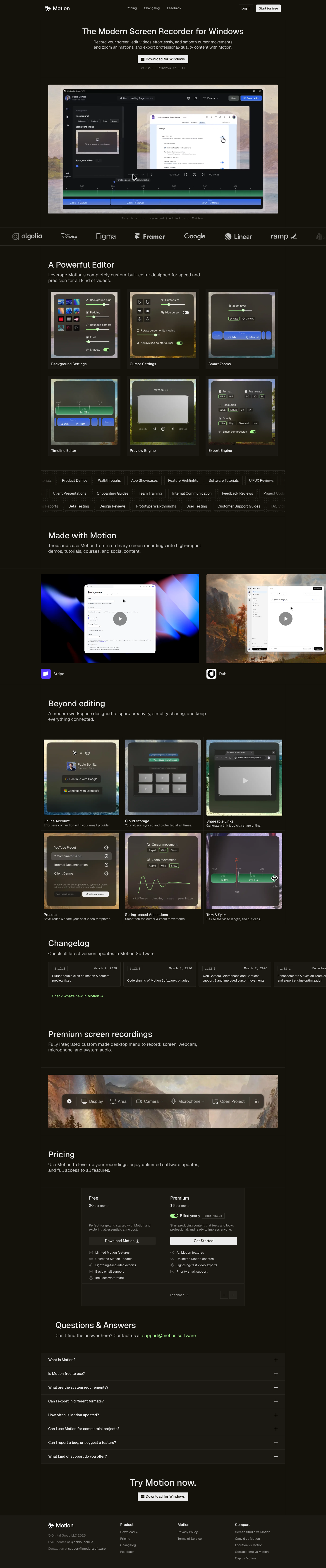 Motion Software full landing page screenshot