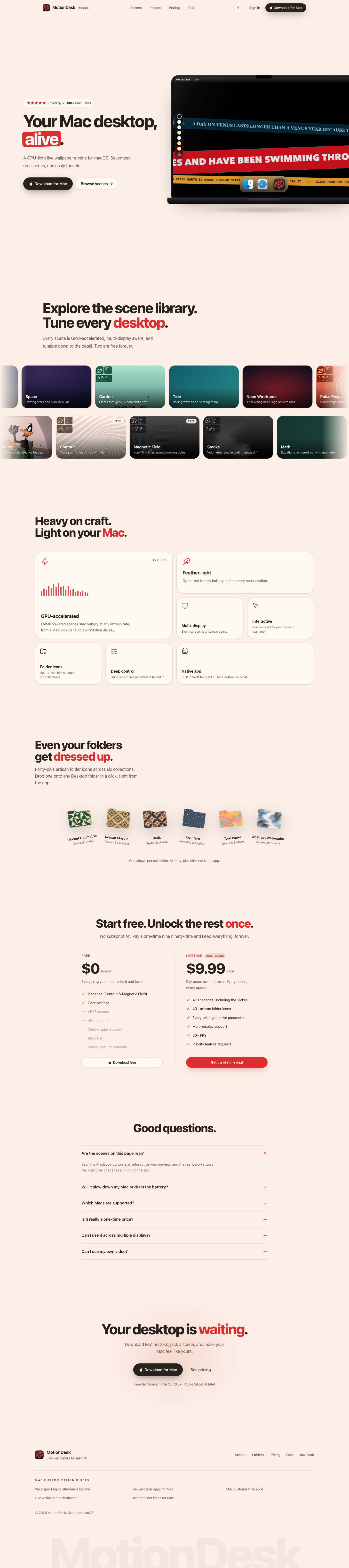 MotionDesk full landing page screenshot