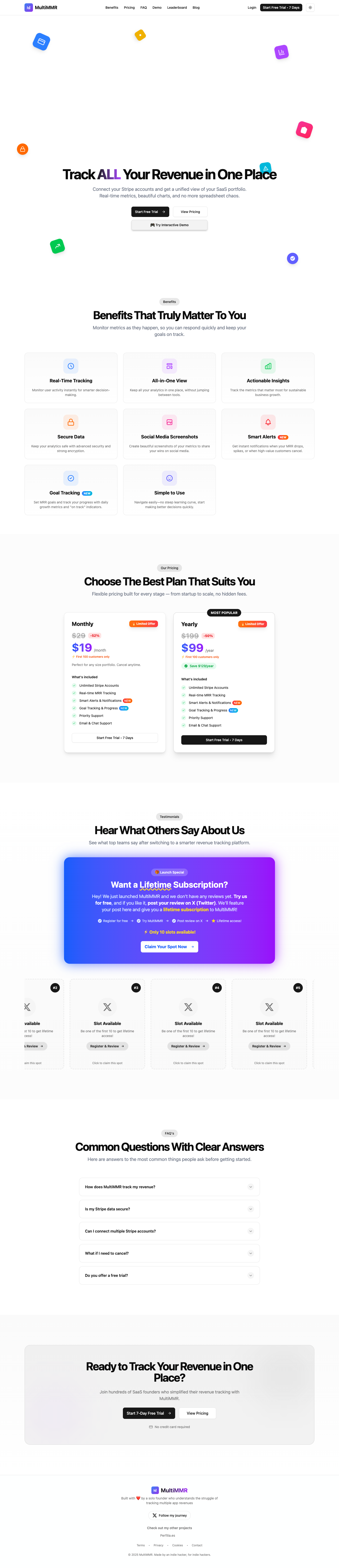 MultiMMR - Track Your Revenue in One Place full landing page screenshot