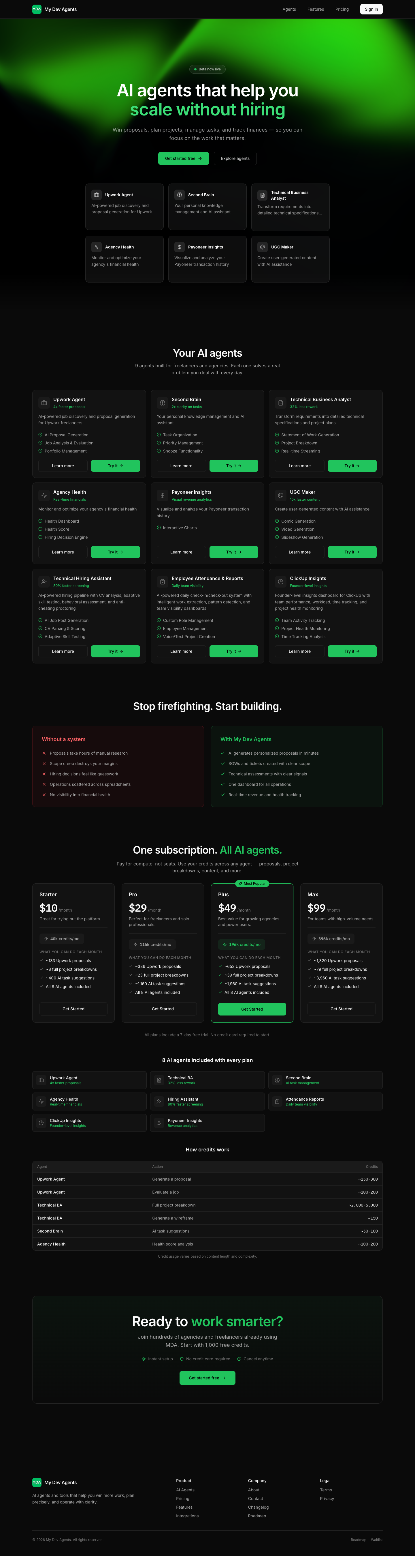 My Dev Agents full landing page screenshot