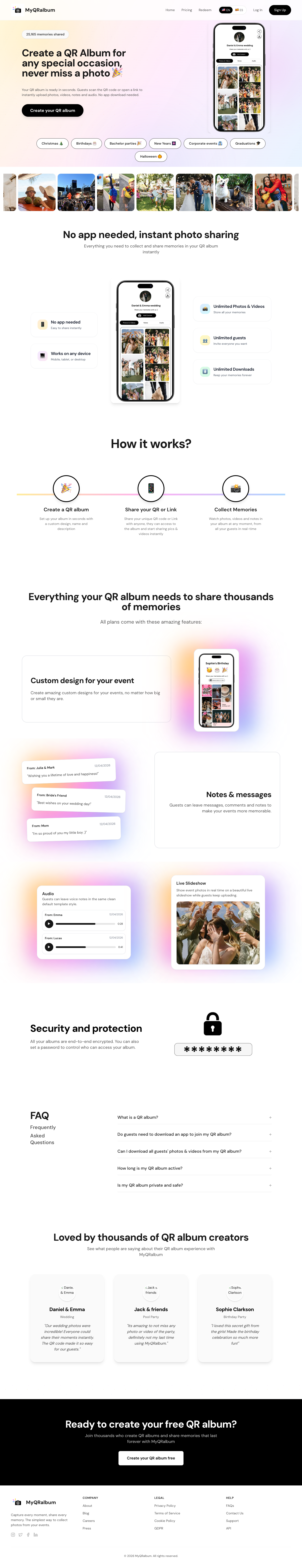 My QR album.com full landing page screenshot