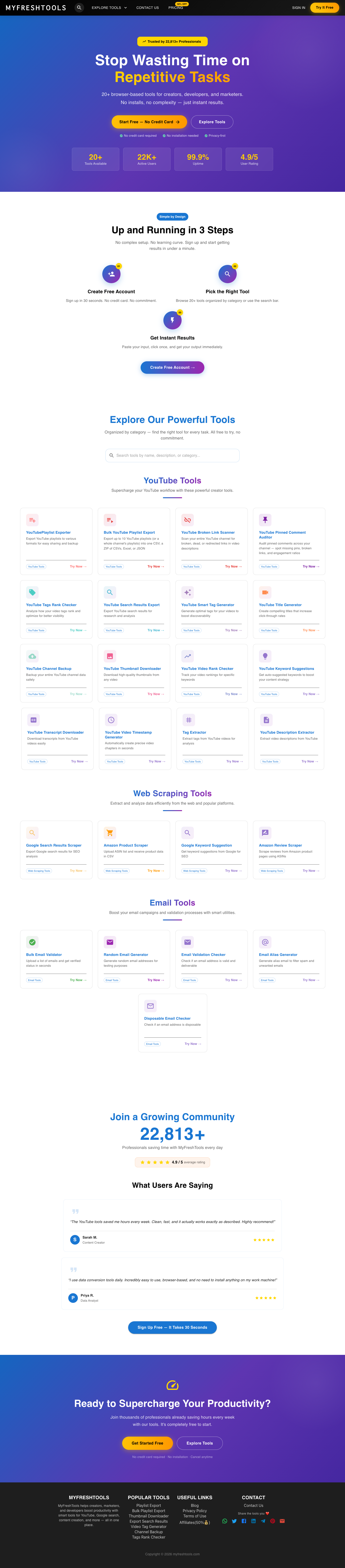 MyFreshTools full landing page screenshot