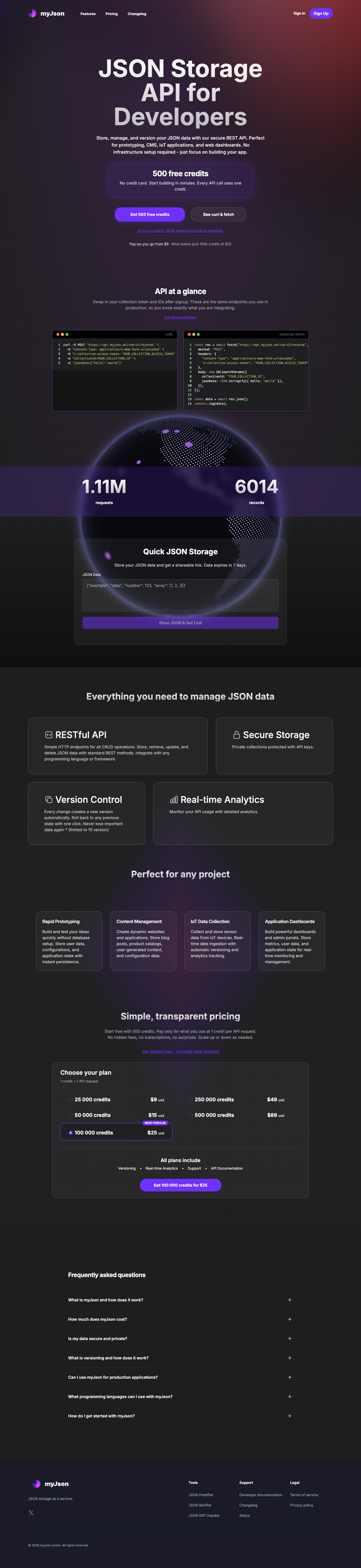 myjson.online full landing page screenshot