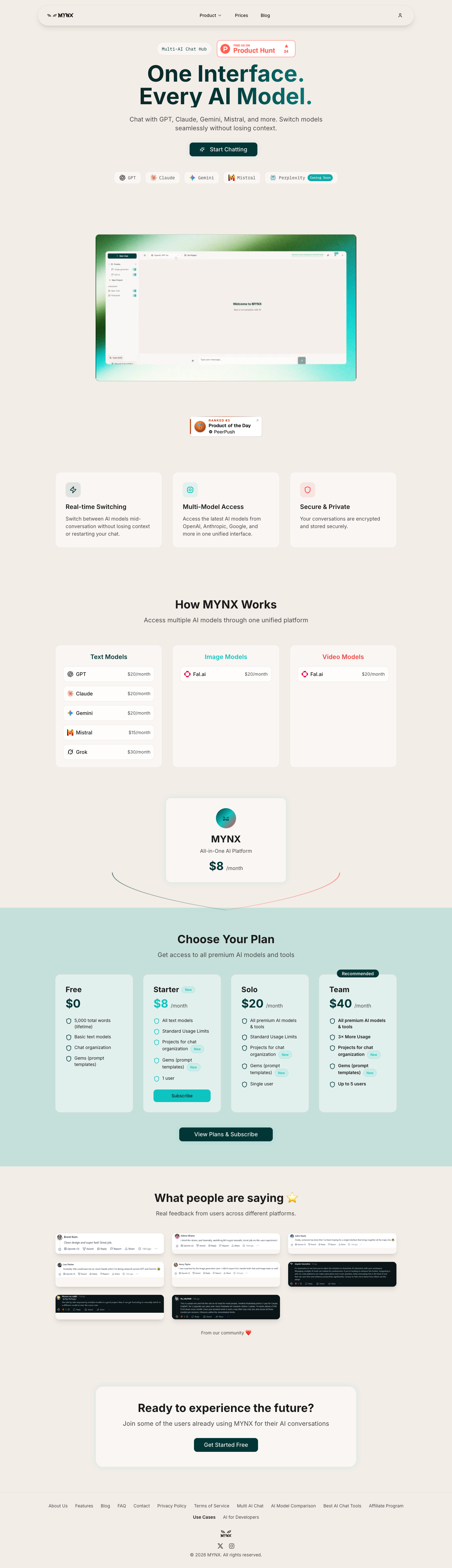 MYNX full landing page screenshot