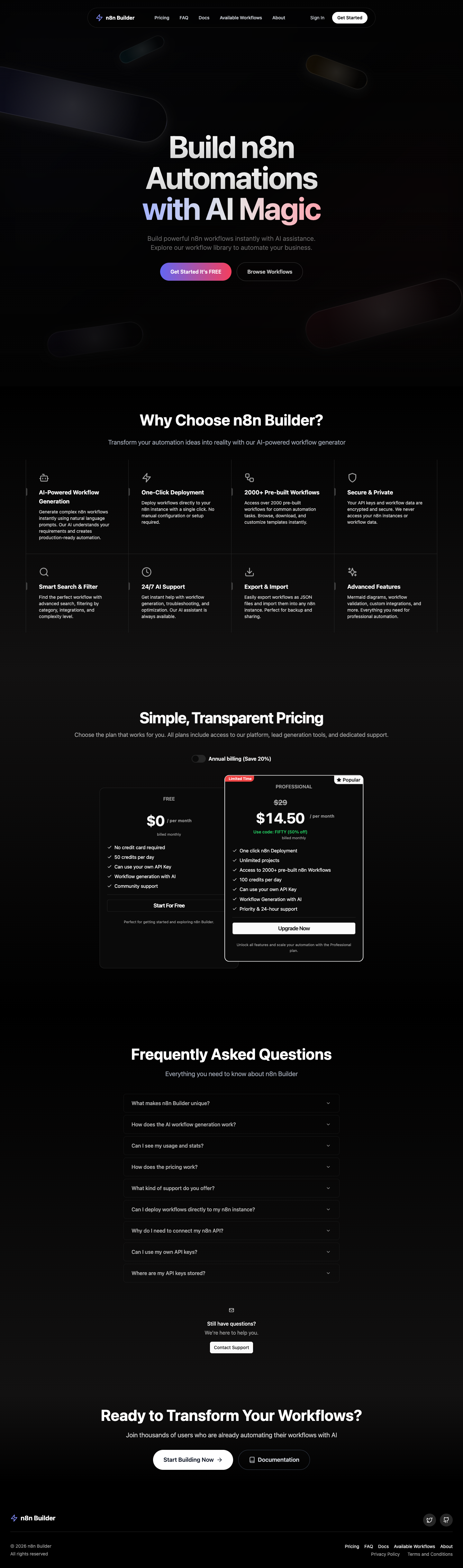 n8n Builder full landing page screenshot