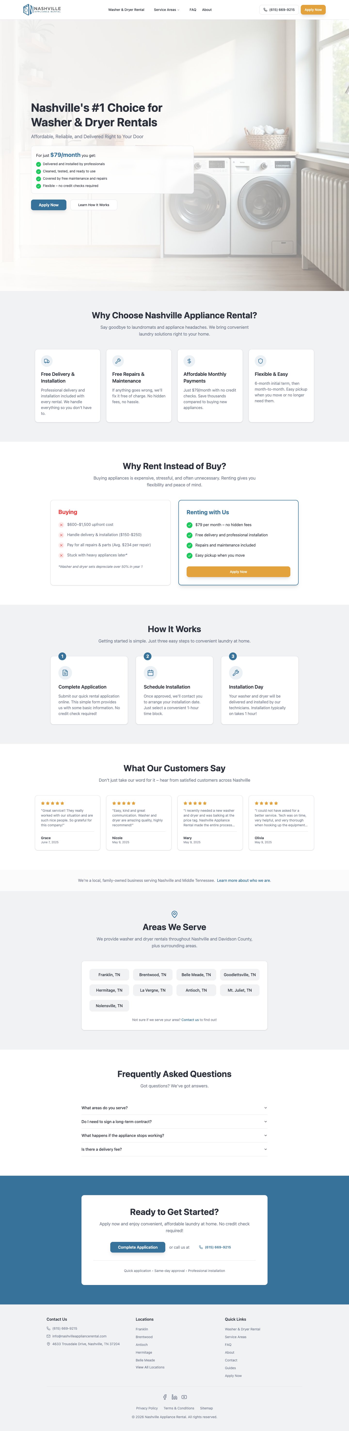 Nashville Appliance Rental full landing page screenshot
