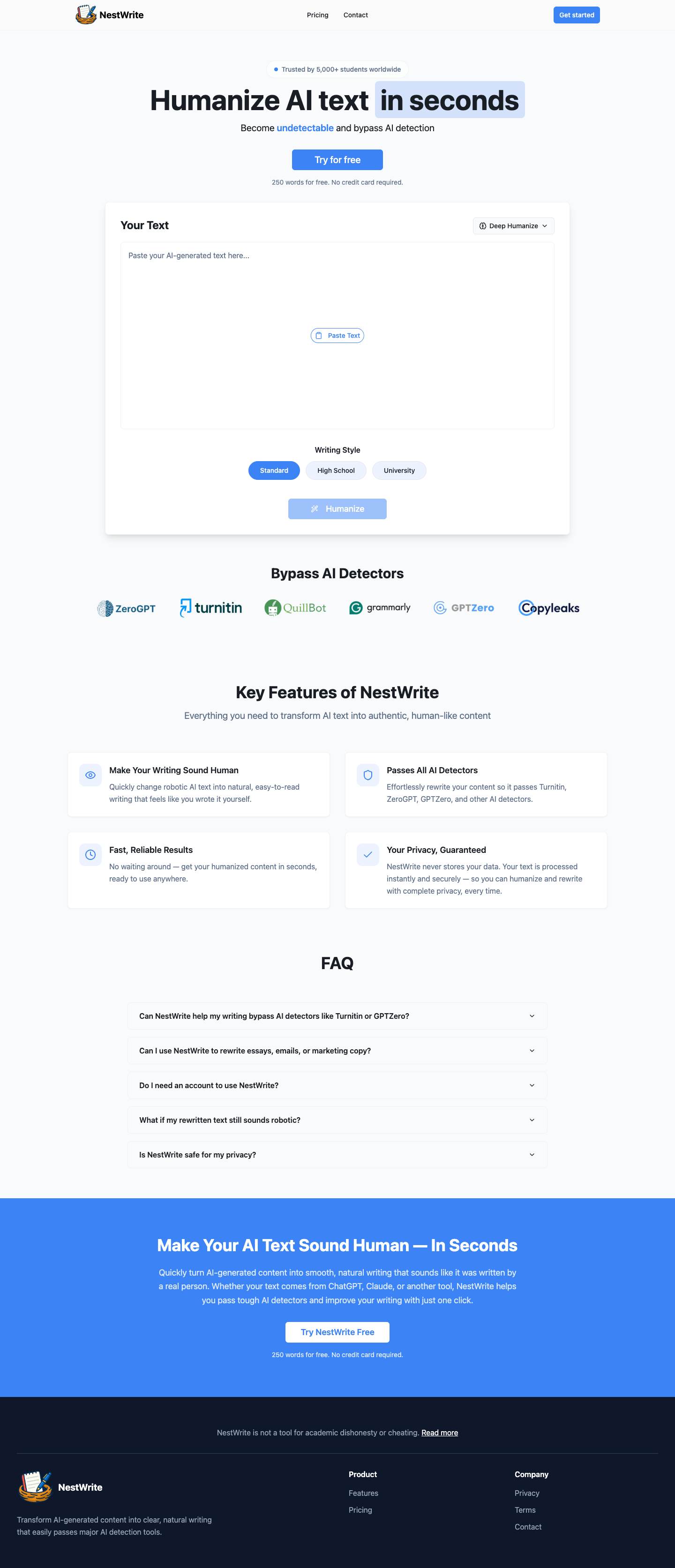 NestWrite full landing page screenshot