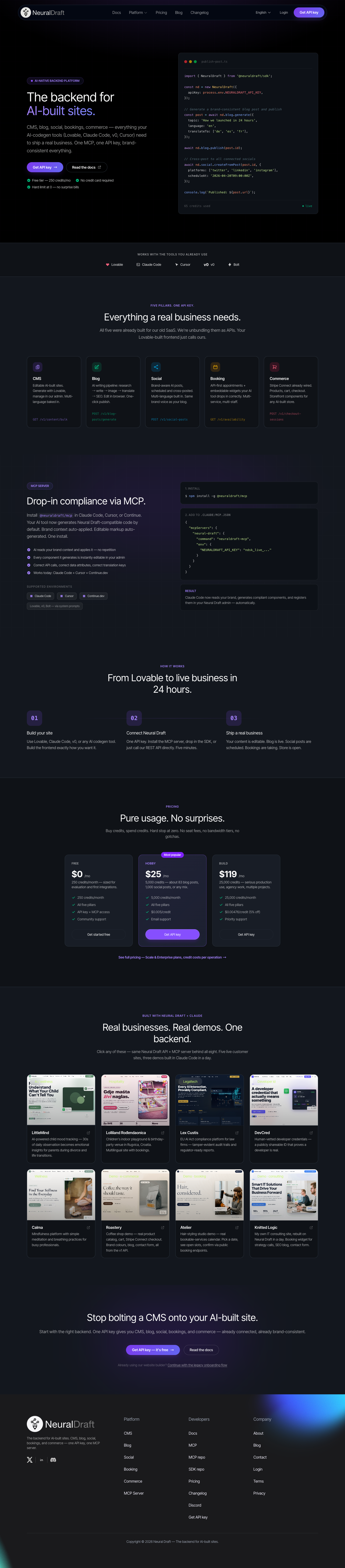 NEURAL DRAFT full landing page screenshot