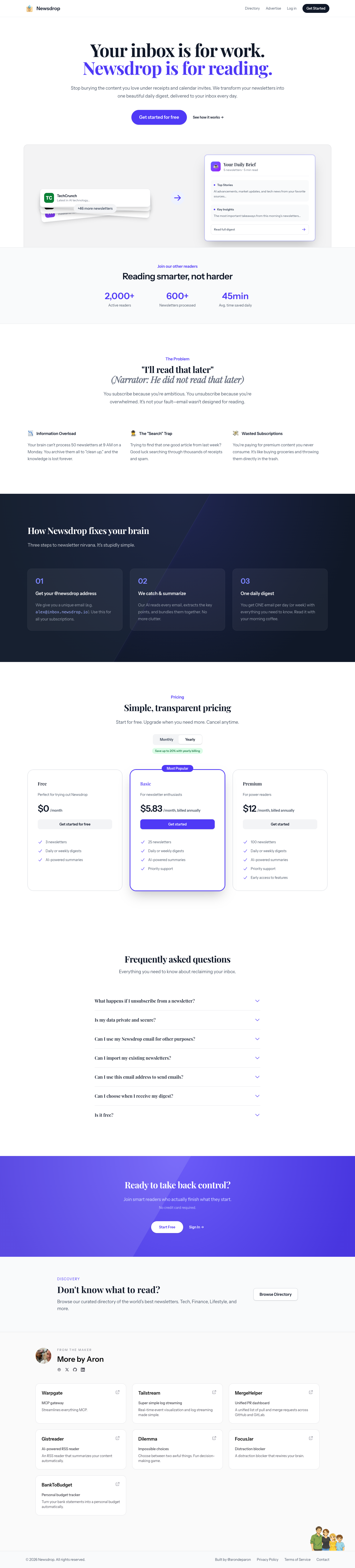 Newsdrop full landing page screenshot