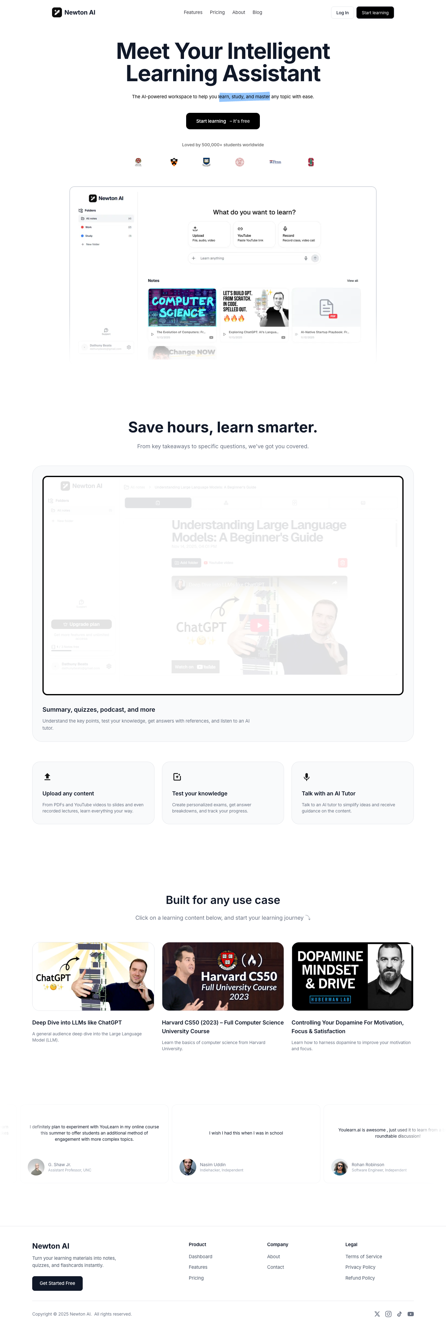 Newtonstudy Ai full landing page screenshot