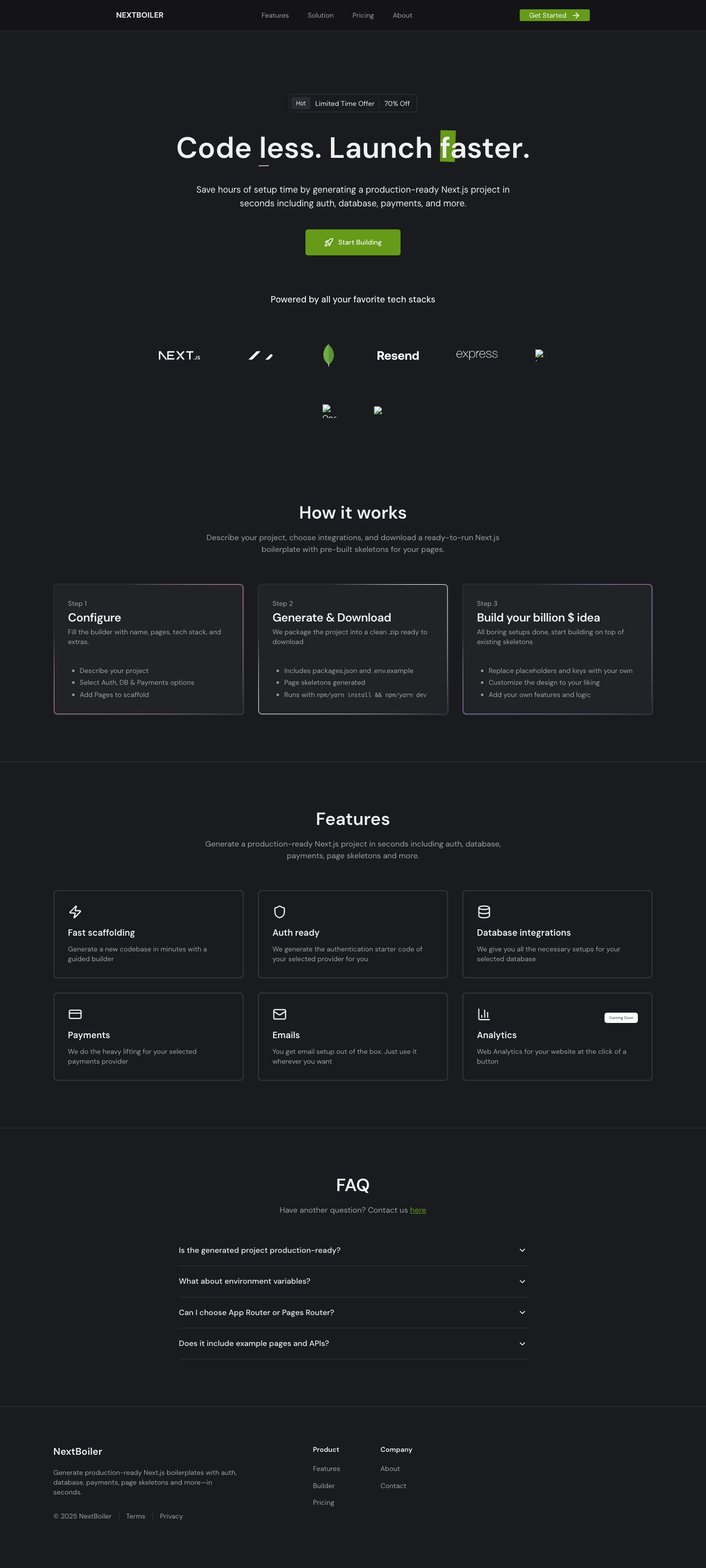 NextBoiler full landing page screenshot