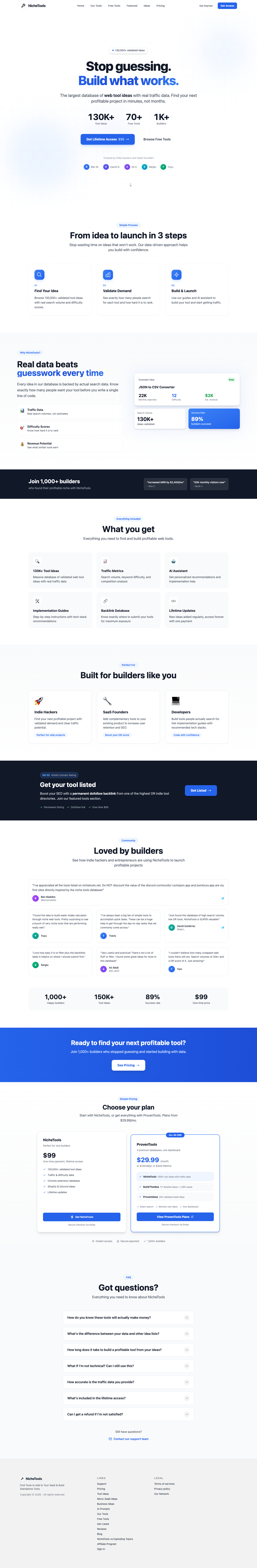 Niche Tools full landing page screenshot