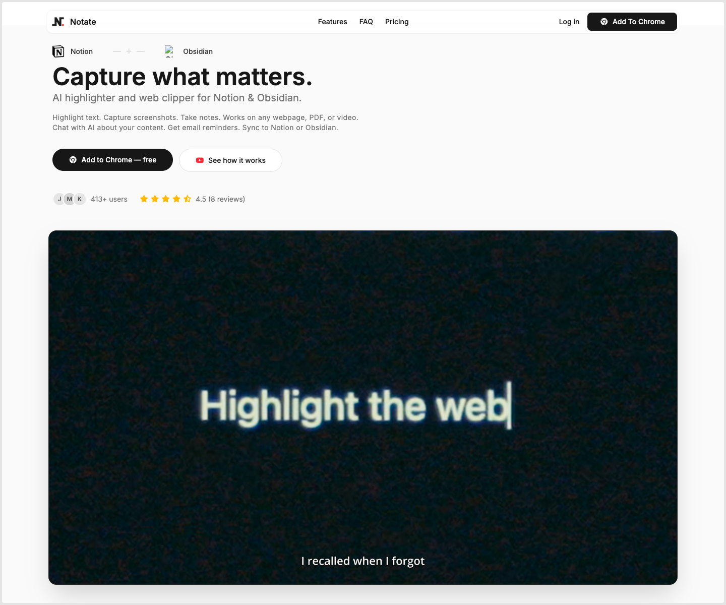 Notate full landing page screenshot