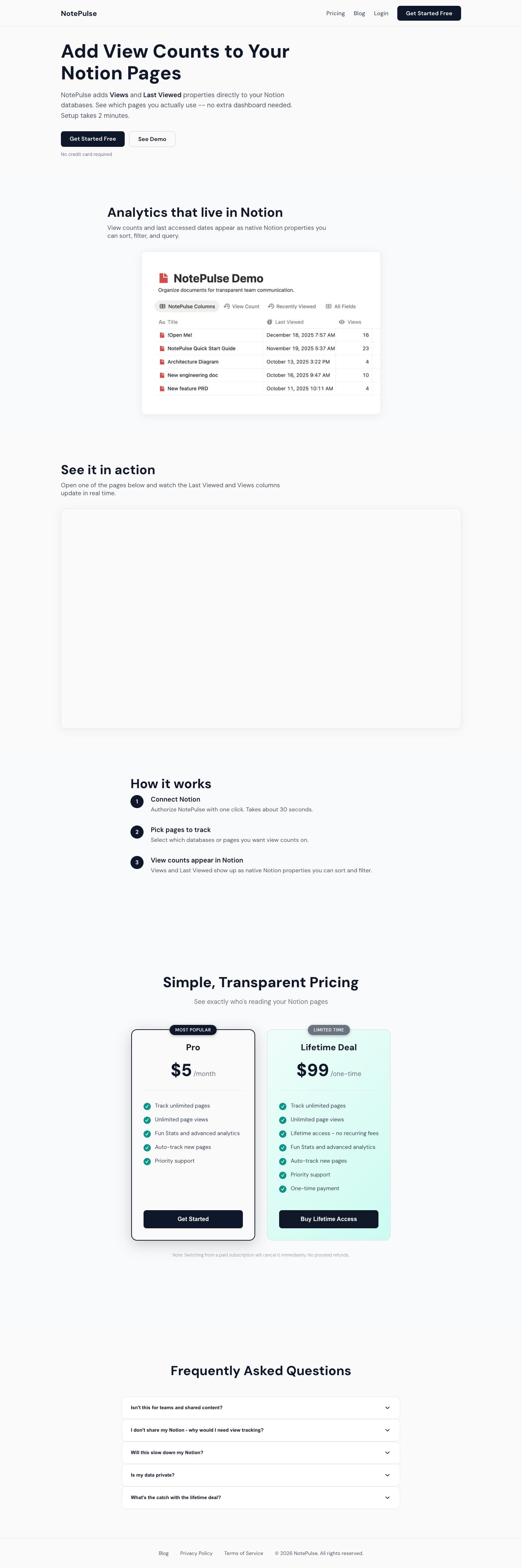 NotePulse full landing page screenshot
