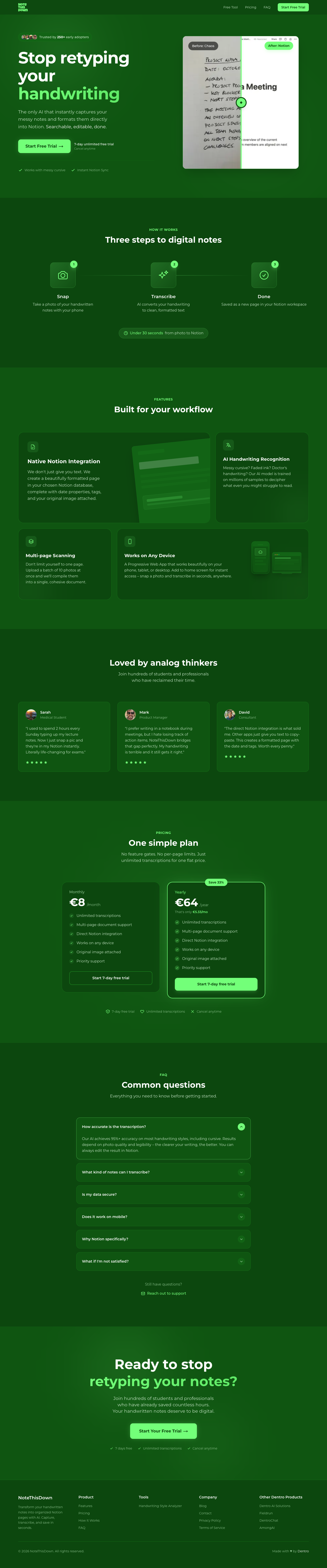 NoteThisDown full landing page screenshot