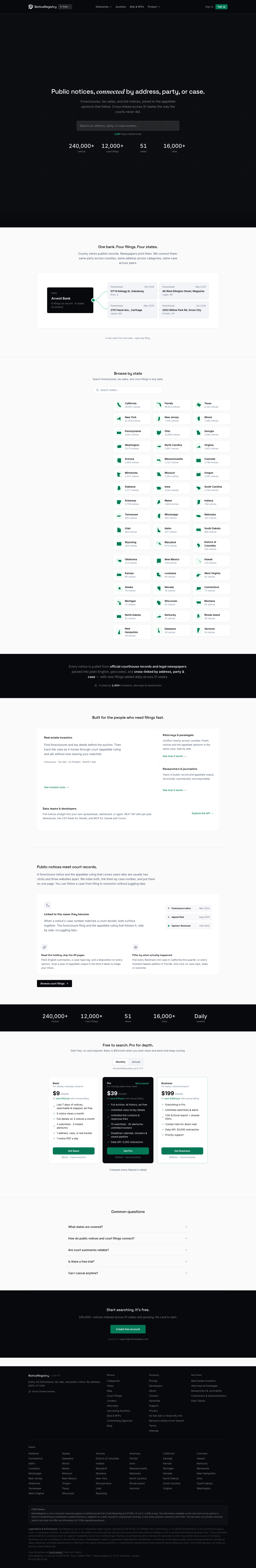 NoticeRegistry full landing page screenshot