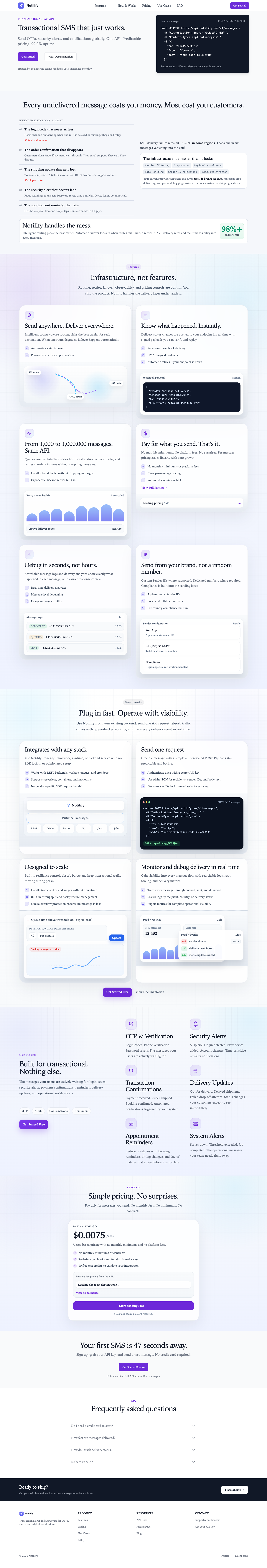 Notilify full landing page screenshot